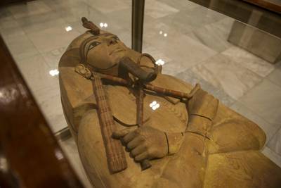 epa07510731 A view of the wooden coffin of King Ramses II on display in the Egyptian Museum at Tahrir Square in Cairo, Egypt, 16 April 2019.  EPA-EFE/Mohamed Hossam