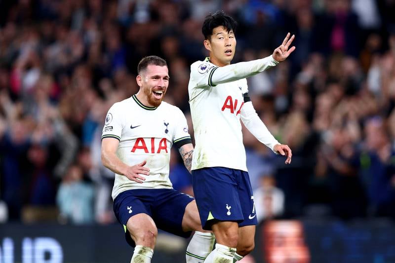 Son Heung-min  celebrates his hat-trick. Getty