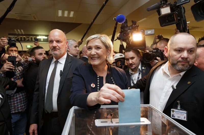Marine Le Pen votes during her party's congress in March 2018 at the Grand Palais in Lille.