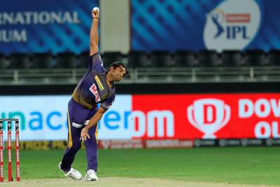 Shivam Mavi of Kolkata Knight Riders bowling during match 12 of season 13 of the Dream 11 Indian Premier League (IPL) between the Rajasthan Royals and the Kolkata Knight Riders held at the Dubai International Cricket Stadium, Dubai in the United Arab Emirates on the 30th September 2020.  Photo by: Saikat Das  / Sportzpics for BCCI