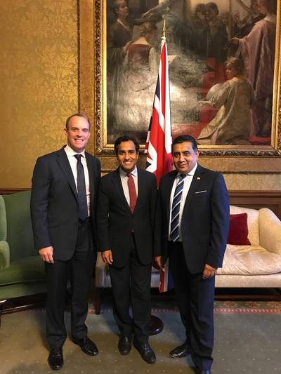 Foreign Secretary Dominic Raab (left) alongside new envoy Mr Chisti (centre)