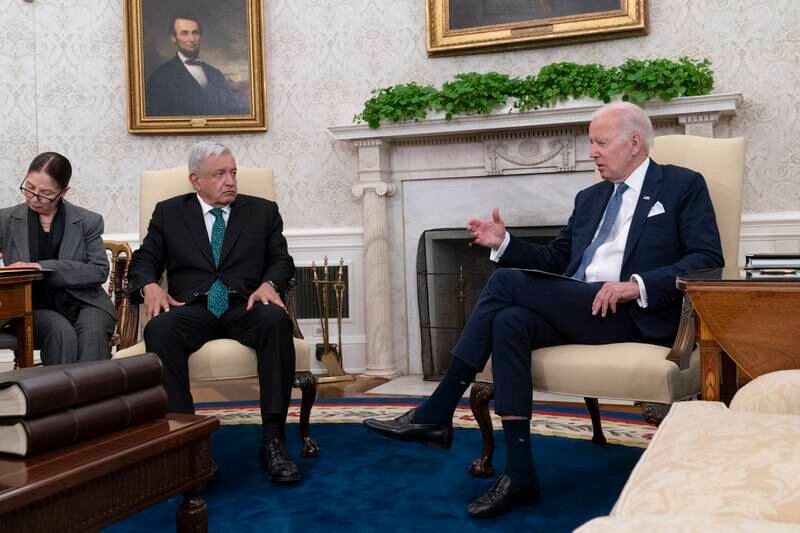 US President Joe Biden meets Mexican President Andres Manuel Lopez Obrador of Mexico at the White House. EPA