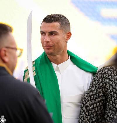 Al Nassr and Portugal striker Cristiano Ronaldo celebrates Saudi Arabia's Founding Day in Riyadh, Saudi Arabia, February 22, 2023. Reuters