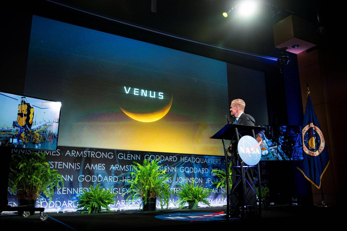 NASA Administrator Bill Nelson looks at a monitor during a "State of NASA" address, as he announces the new DAVINCI+ and VERITAS space missions to study Venus, at NASA headquarters in Washington, U.S., June 2, 2021. REUTERS/Al Drago