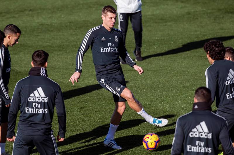 Toni Kroos takes part in a training session ahead of Real Madrid's La Liga clash with Eibar on Saturday. EPA