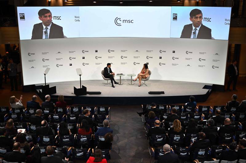 UK Prime Minister Rishi Sunak attends a question and answer session after speaking at the Munich Security Conference . AFP