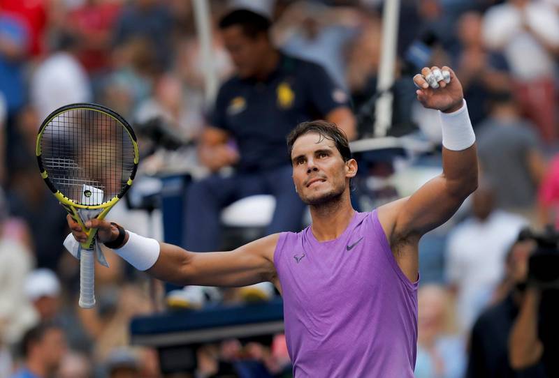 Rafael Nadal, of Spain, reacts to the crowd after defeating Hyeon Chung, of South Korea, during round three of the US Open tennis championships Saturday, Aug. 31, 2019, in New York. (AP Photo/Eduardo Munoz Alvarez)