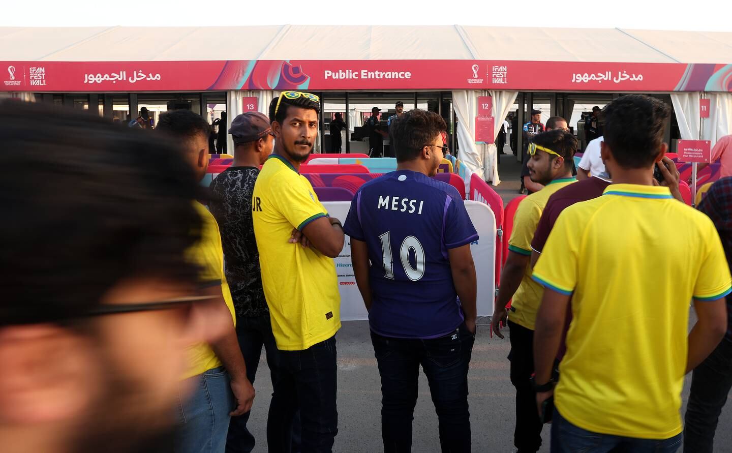 Supporters arrive at a fan zone in Doha. Getty
