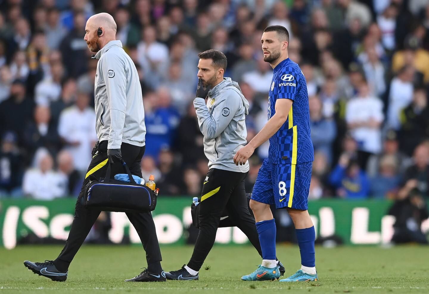 Mateo Kovacic leaves the pitch during Chelsea's Premier League match against Leeds. Getty