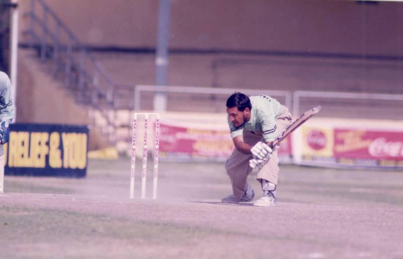 A player from Pakistan waits to hear the swing of the ball during a blind cricket match. Photo: George Abraham