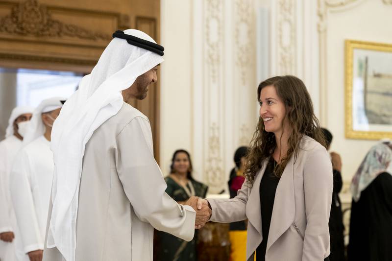 Sheikh Mohamed meets teachers working in the UAE.
