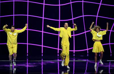 Lithuania's The Roop perform during the final of the 2021 Eurovision Song Contest. Reuters