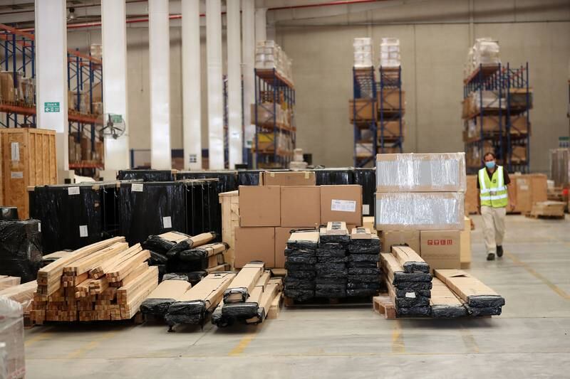 Supplies for country pavilions for Expo 2020 stored at the UPS warehouse in Jafza in Dubai.