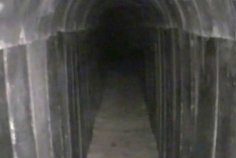 A still from a video released by the Israeli army on August 15 of a tunnel leading out of the Gaza Strip into Israel. AFP