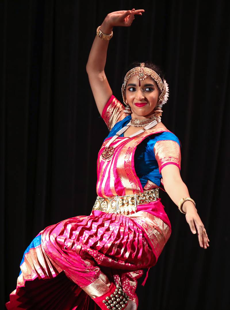 A dance performer takes to the stage at the Indian Embassy in Abu Dhabi. 