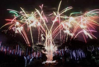 A fireworks display is conducted moments after midnight to welcome the New Year at the Quezon City Memorial Circle in Metro Manila, Philippines. EPA