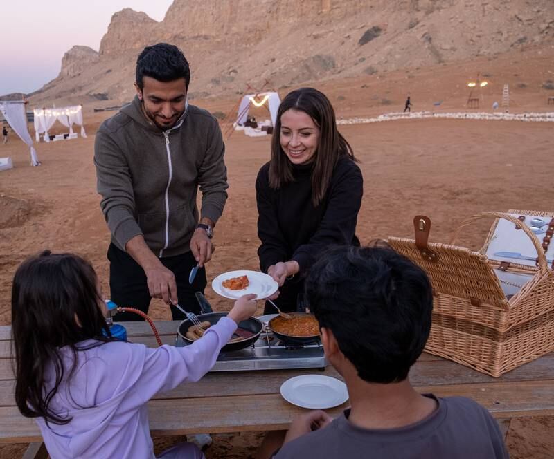 After a sunrise desert drive, guests can enjoy a provided picnic breakfast. Photo: Shurooq