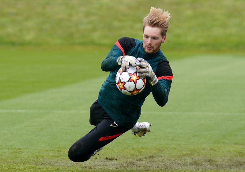 Liverpool goalkeeper Caoimhin Kelleher during a training session. PA