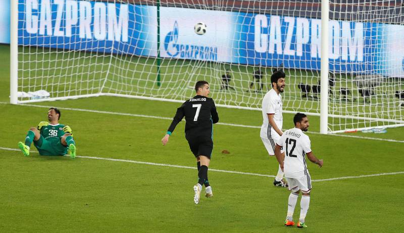 Real Madrid’s Cristiano Ronaldo scores their first goal. Amr Abdallah Dalsh / Reuters