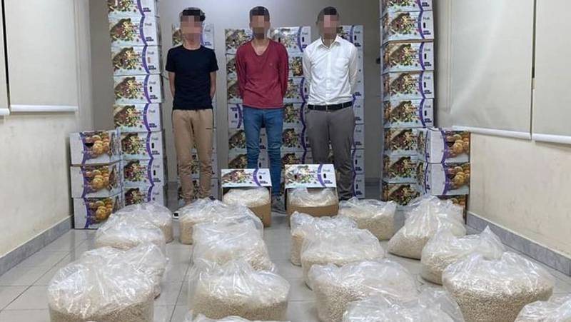 Three men who allegedly tried to smuggle more than 2.2 million Captagon pills were arrested in Abu Dhabi. Photo: Abu Dhabi Police
