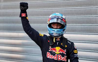 Daniel Ricciardo of Australia and Red Bull Racing celebrates getting pole position for the Monaco Grand Prix at Circuit de Monaco on Saturday. Lars Baron / Getty Images