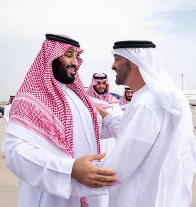 Mohamed bin Zayed departs Jeddah after a visit to Saudi Arabia, and is seen off at the airport by the Saudi Crown Prince. Twitter