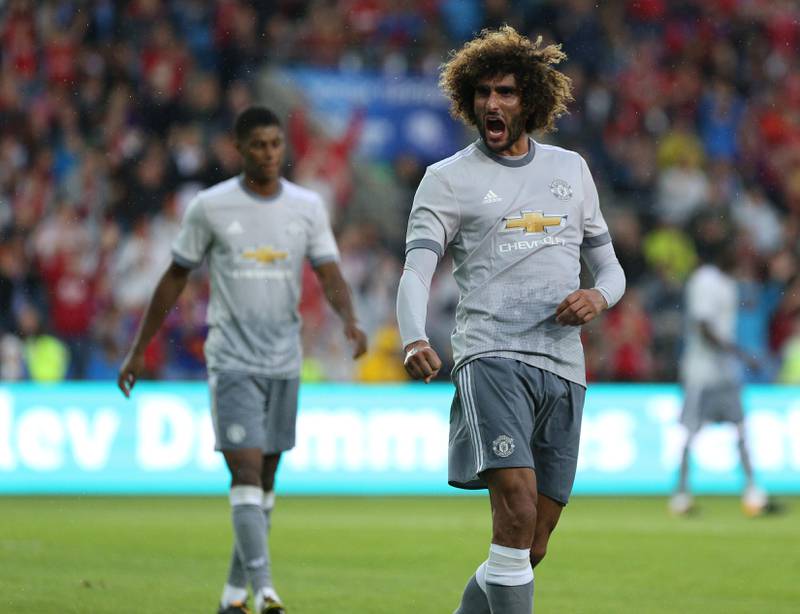 OSLO, NORWAY - JULY 30: Marouane Fellani of Manchester United celebrates scoring the first goal v Valerenga today at Ullevaal Stadion on July 30, 2017 in Oslo, Norway. (Photo by Andrew Halseid-Budd/Getty Images)