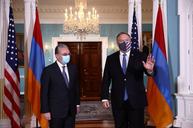 Armenia’s Foreign Minister Zohrab Mnatsakanyan meets with US Secretary of State Mike Pompeo at the State Department to discuss the conflict in Nagorno-Karabakh. Reuters
