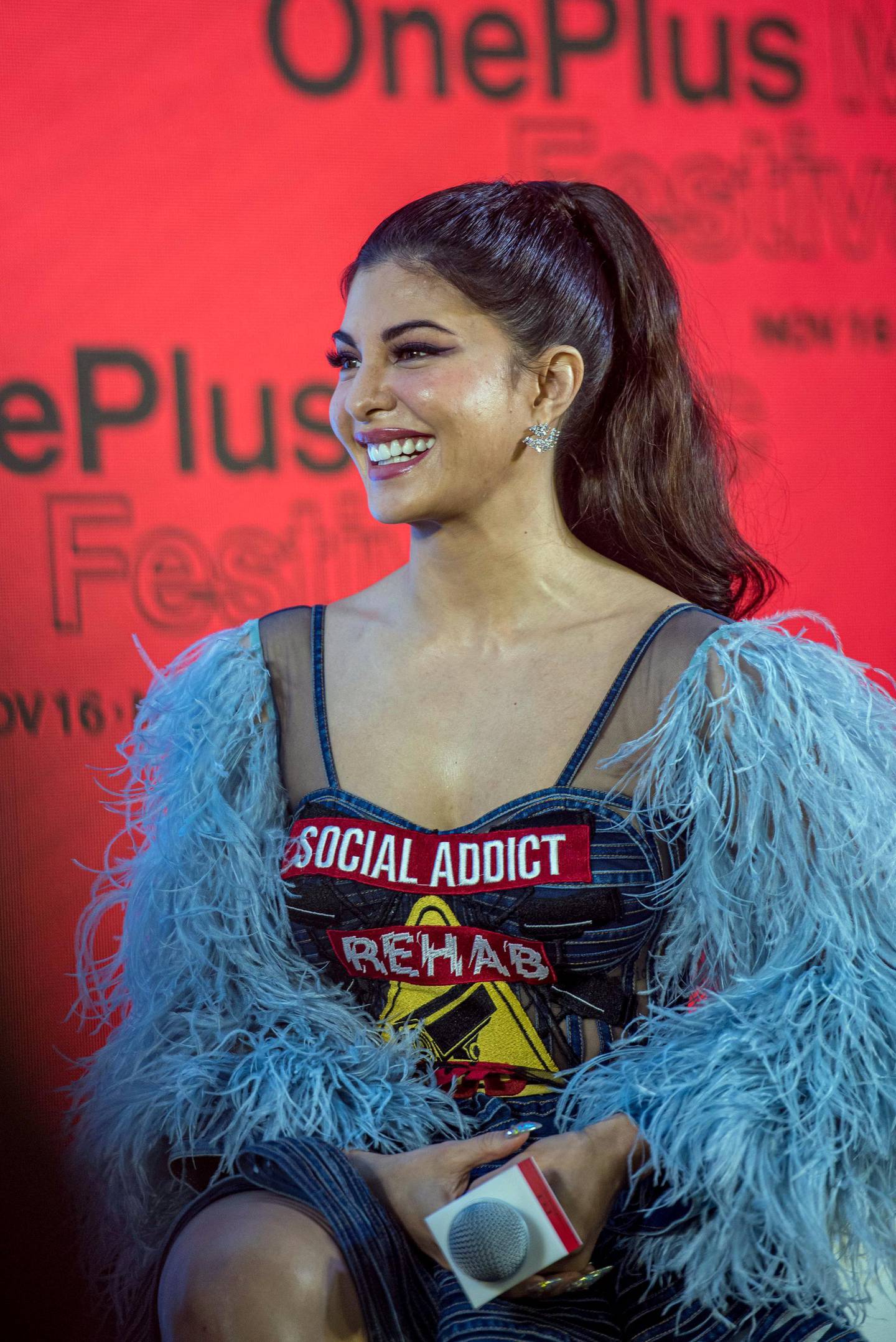 MUMBAI, INDIA  NOVEMBER 12: Bollywood actor Jacqueline Fernandez during a press conference of International Pop Singer Katy Perry, at St Regis Hotel, Lower Parel, ahead of her performance, on November 12, 2019 in Mumbai, India. Landing in India after a long gap of seven years, a rejuvenated Katy Perry shared her plans of going around the streets of Mumbai to try her hands on some local cuisine and also spilled the beans on chances of collaborating with Indian artists. On being asked if she admires any Indian artist or is looking forward to collaborating with them, Perry added, I think thats what the research and development this week is going to be all about. I am going to some really fun party, meet some people from Bollywood, will be hearing some incredible bands. This time is all about immersing and educating myself. (Photo by Aalok Soni/Hindustan Times via Getty Images)