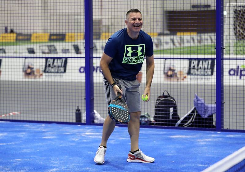 Visitors play padel tennis at Dubai Sports World at the Dubai World Trade Centre. All photos: Chris Whiteoak / The National