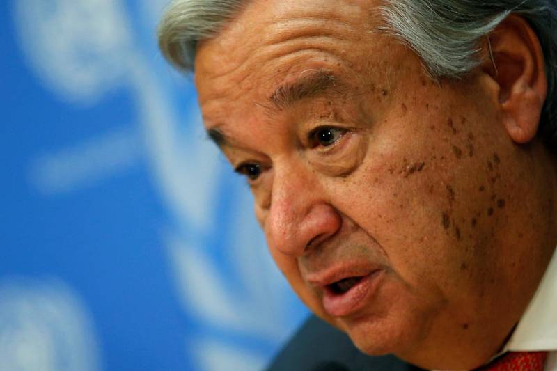 UN Secretary General Antonio Guterres speaks at a news conference ahead of the 72nd United Nations General Assembly at U.N. headquarters in New York, September 13, 2017. REUTERS/Mike Segar