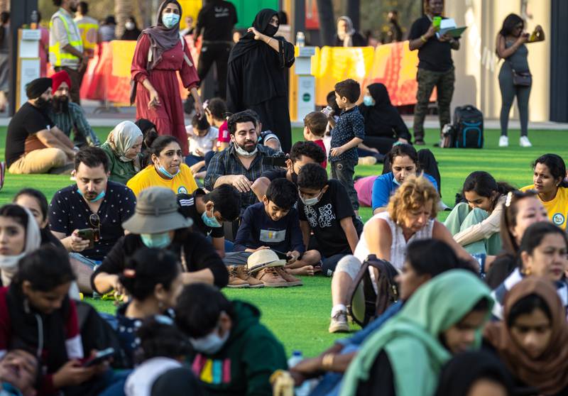 Visitors take a break at Jubilee Park at Expo 2020 Dubai.