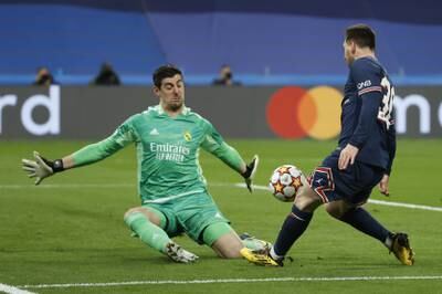 REAL MADRID: Thibaut Courtois - 6: Made three comfortable first-half saves but was then deceived at near post by Mbappe for opening goal of game. EPA