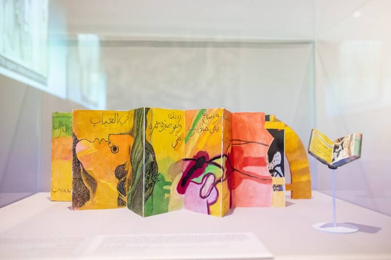 Two dafatir by Dia Al-Azzawi, based on poems by Muzaffar al-Nawab: a long, concertinaed booklet and a miniature, almost doll-size version of a book © Ashmolean Museum. Photo: Hannah Pye