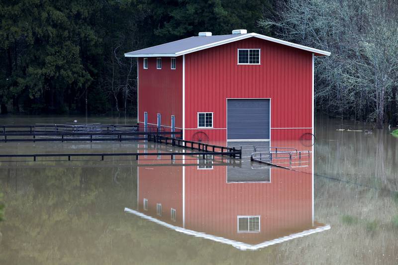 A building surrounded by floodwaters in Guerneville. Reuters