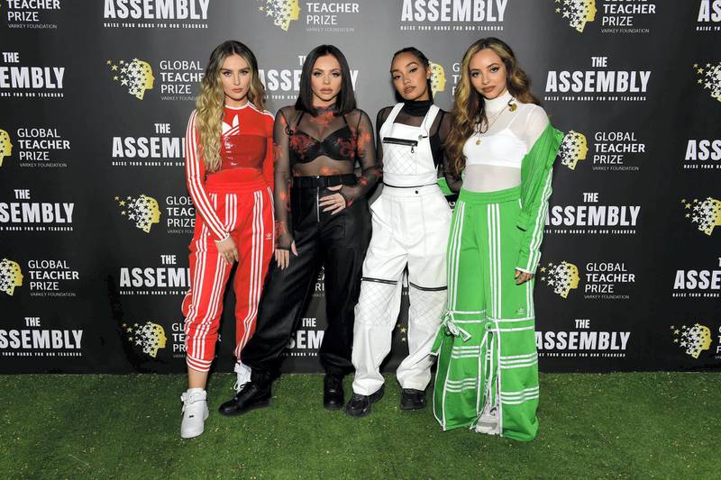 (L-R) Perrie Edwards, Jesy Nelson, Leigh-Anne Pinnock, and Jade Thirlwall before taking to the stage in Dubai. Courtesy: Global Education & Skills Forum