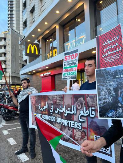 Activists in Lebanon call for a boycott of companies that support Israel. Photo: Abbas Atout
