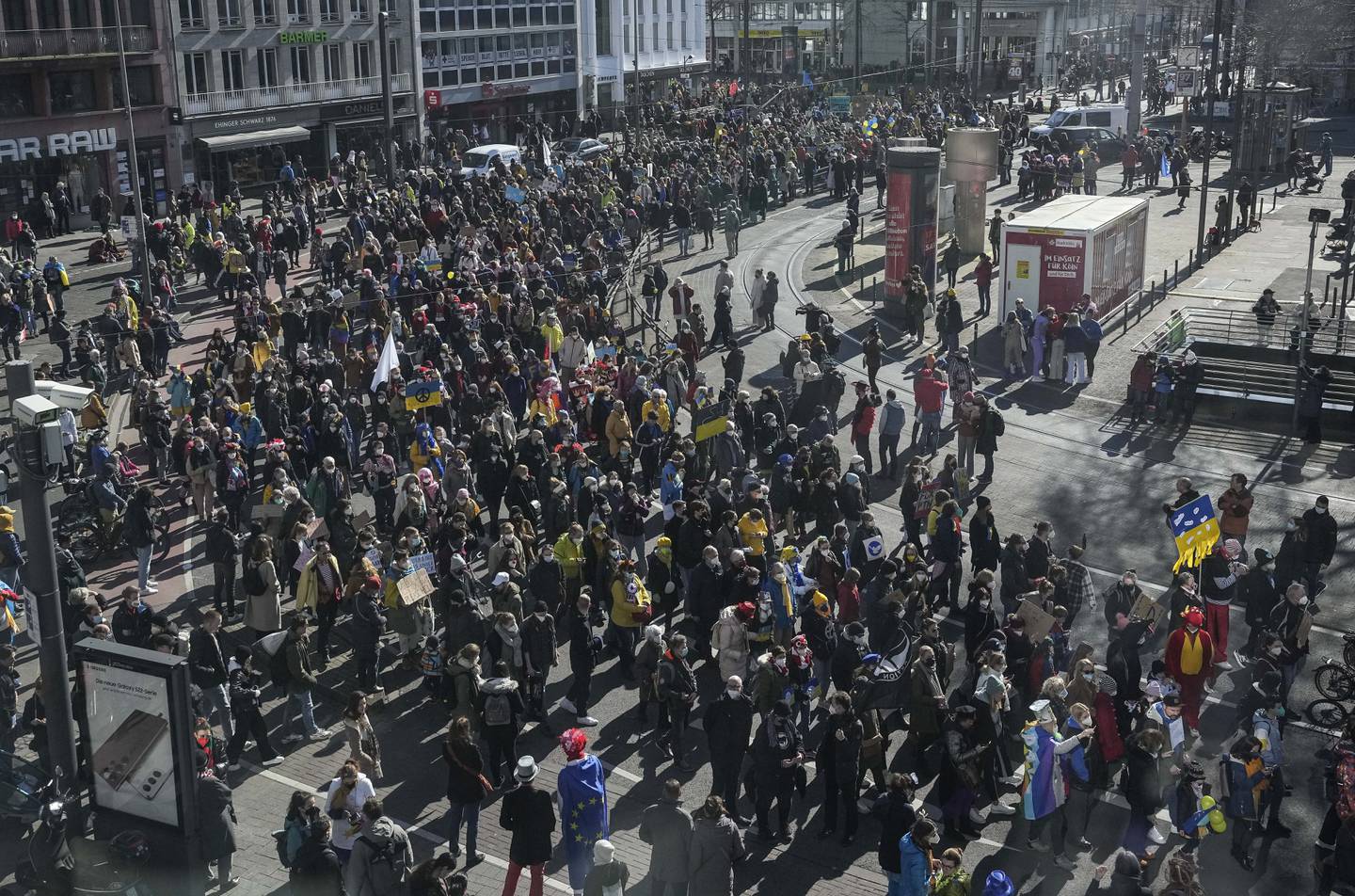 Tens of thousands demonstrate in Cologne, Germany, during a peace march against the war in Ukraine. AP 