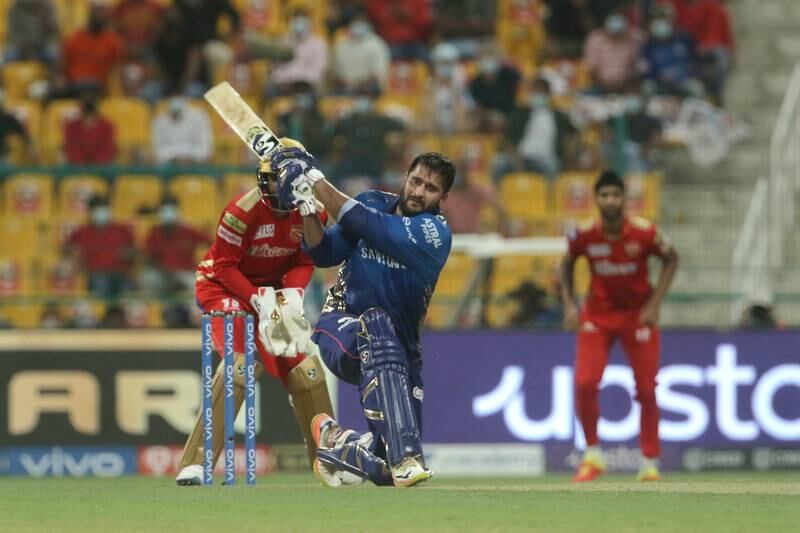 Saurabh Tiwary hit 45 for Mumbai Indians against Punjab Kings in Abu Dhabi. Sportzpics for IPL