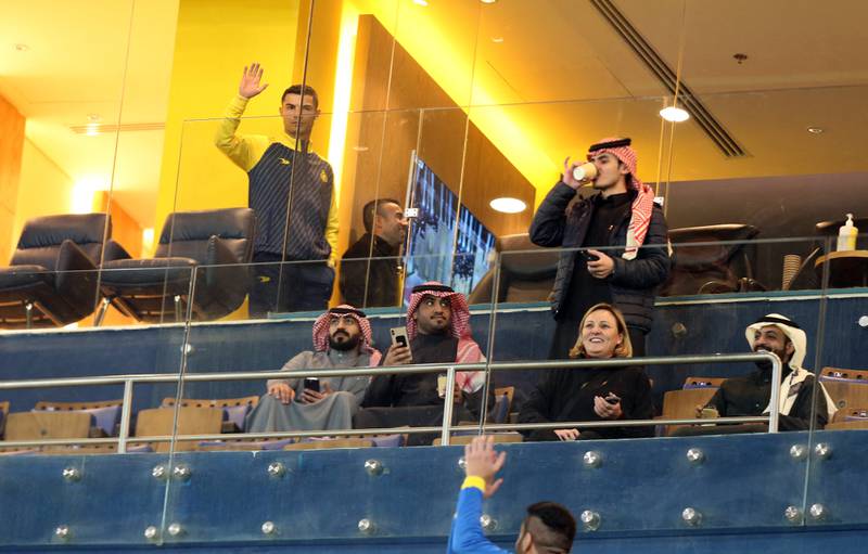 Al Nassr's Cristiano Ronaldo acknowledges fans at Mrsool Park in Riyadh. Reuters