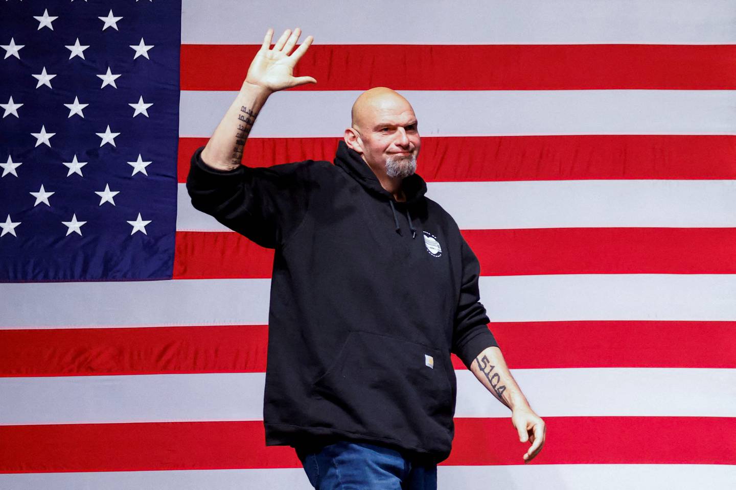 John Fetterman arrives to speak during his 2022 midterm elections night party in Pittsburgh, Pennsylvania. Reuters