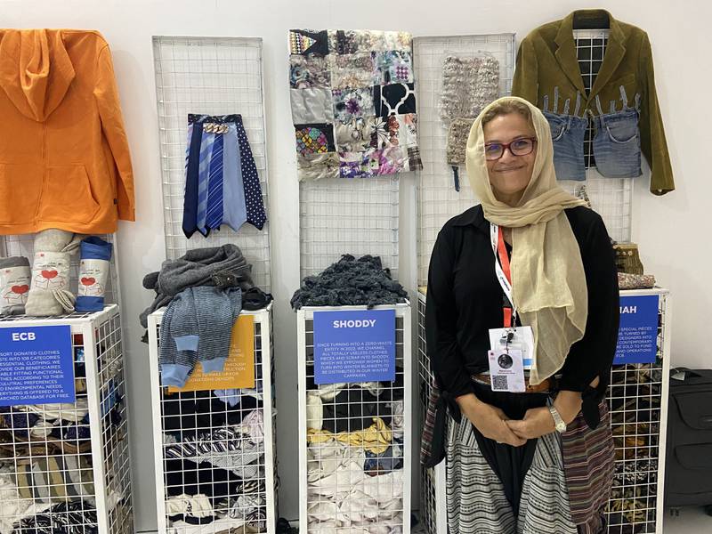 Manal Saleh, chief executive of the Egyptian Clothing Bank, a non-profit charity that repurposes discarded clothing and fabric waste. Nada El Sawy / The National 