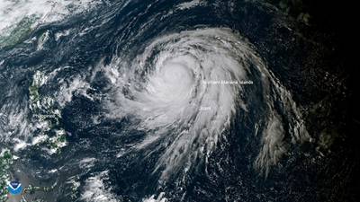A satellite image showing Super Typhoon Hagibis over the Northern Mariana Islands which has led to the cancellation of Rugby World Cup games. AP Photo