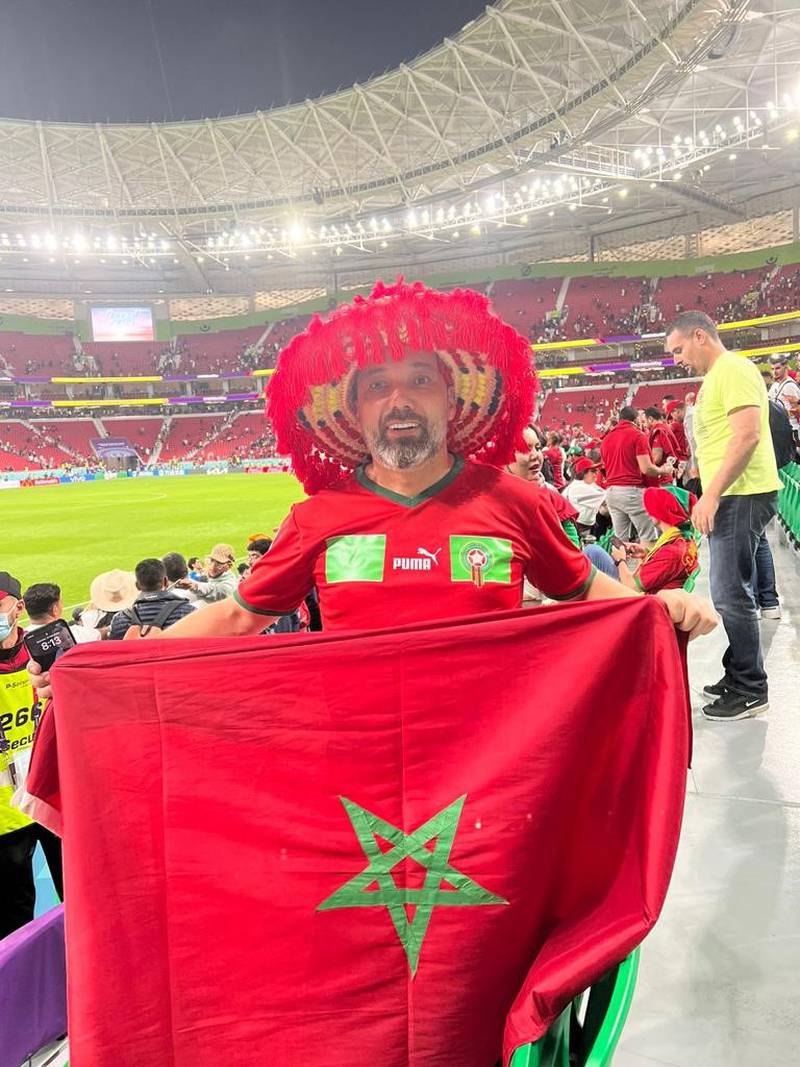 Hicham Hansali supporting his beloved Morocco at the World Cup. Ali Al Shouk / The National
