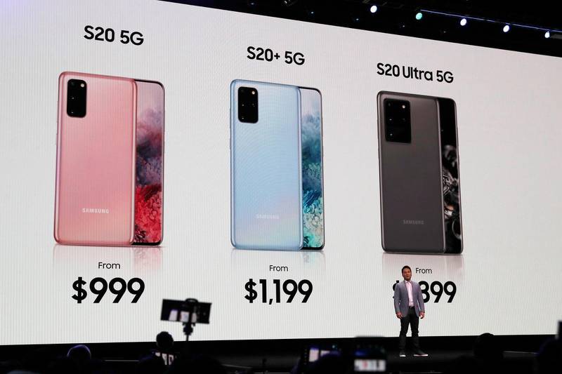 Mr Park introduces pricing on the new Galaxy S20 range. EPA