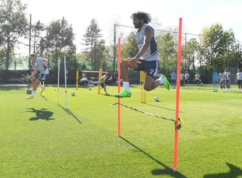 Mo Elneny takes part in Arsenal's training session. Getty