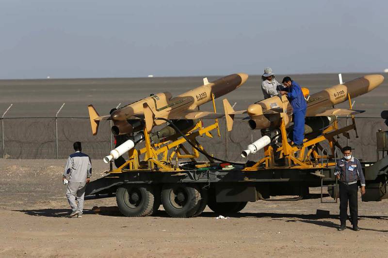 Iranian Air Force personnel work on air defence missiles during a nationwide drill on October 21, 2021. Iranian Army via AP