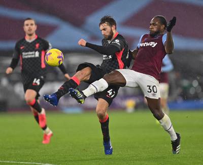 Michail Antonio - 4. The striker missed his team’s best chance moments before Liverpool took the lead. He did not make the most of his pace and physicality against the makeshift defence. Withdrawn for Noble in the 79th minute. EPA