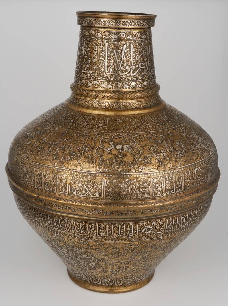 Attributed to Dawud ibn Salama al-Mawsili (active during the first half of the 13th century)Vase, known as the Barberini VaseSyria (Damascus or Aleppo)1239 – 1260Copper alloy, engraved and inlayed designParis, Musée du Louvre, Department of Islamic Art, OA 4090Photo: Claire Tabbagh / Collections Numériques