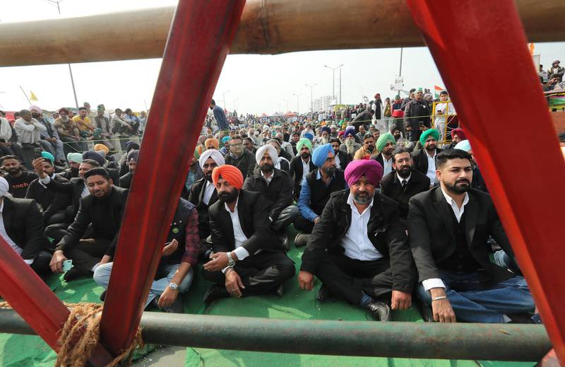 Indian lawyers from Punjab state attend a protest by farmers at the Delhi Ghazipur Border, near New Delhi, India. EPA